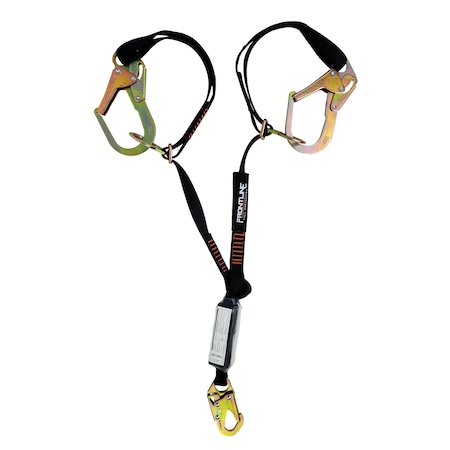 Frontline Combat 6' Tie-Back Double Leg Shock Absorbing Lanyard with Rebar Hooks LPO62RADJ